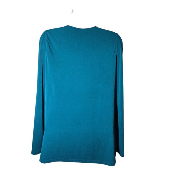 Worthington Stretch Scoop Cowl Neck Long Sleeve Blouse Teal L - Picture 2 of 7